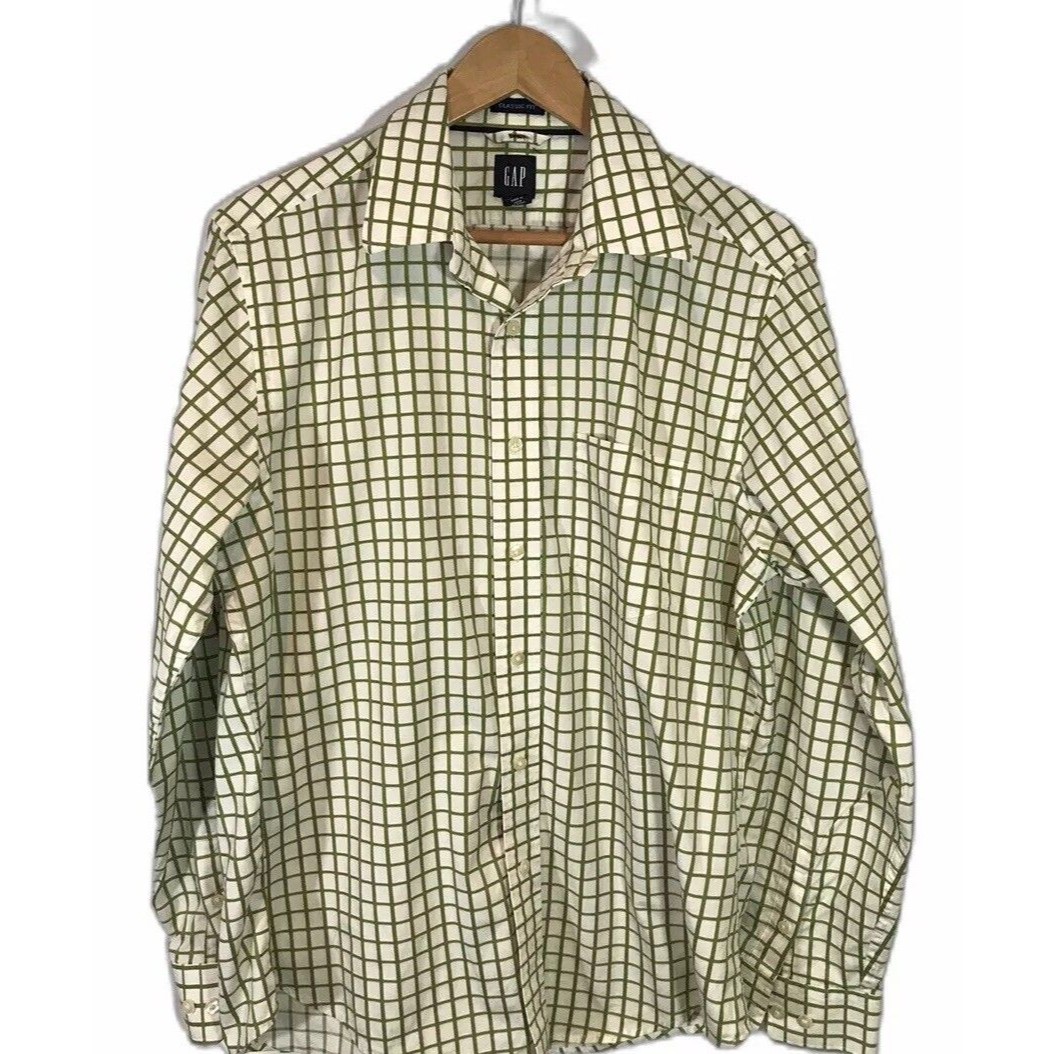 Gap Mens Long Sleeve Classic Fit Button Up Shirt - Size Medium 15/15.5 Green